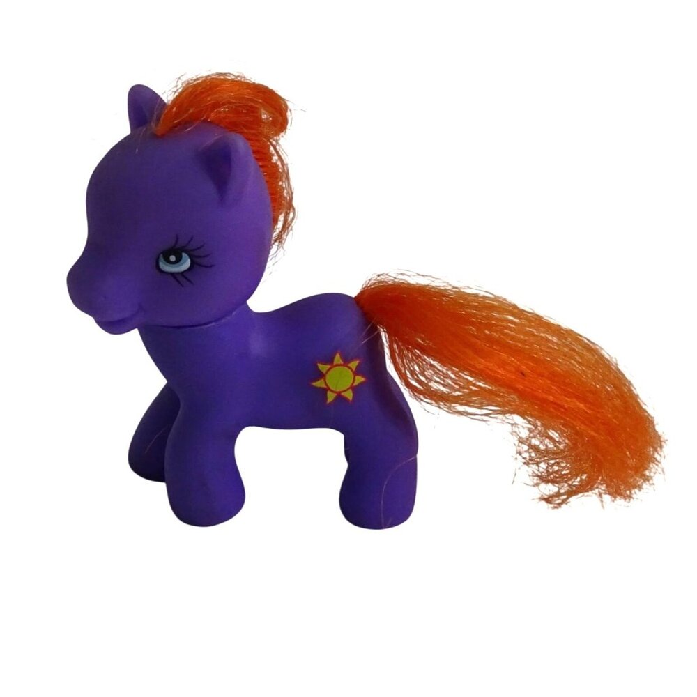 Gi-Go Purple Toy Pony Figurine With Orange Hair Sun Symbol Plastic 2.5 inch